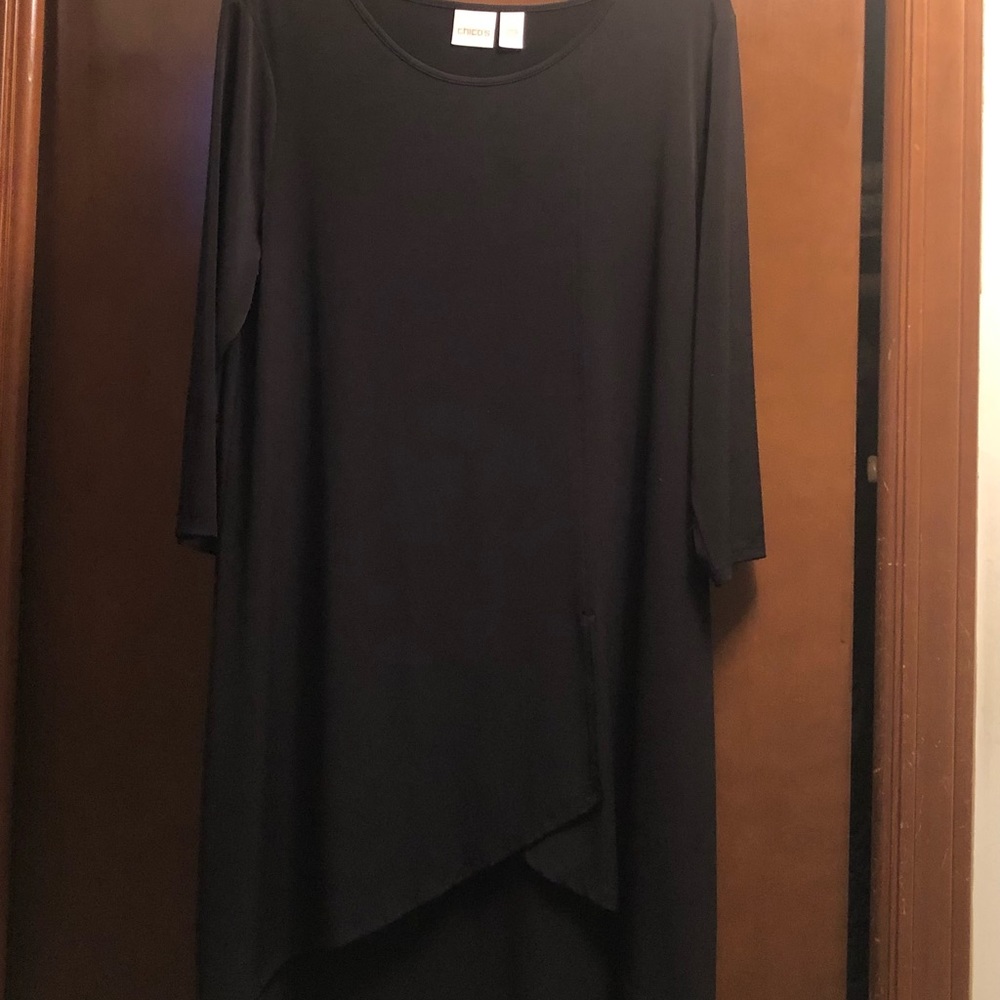 Calf length dress with side slit & 3 quarter sleeves